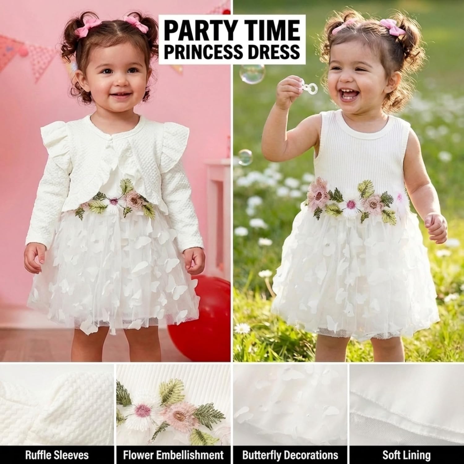 Newborn Baby Girls Tutu Dress Flower Butterfly Tulle Fairy Dress for Toddler Long Sleeve Party 2 Piece Outfit Set - Image 6