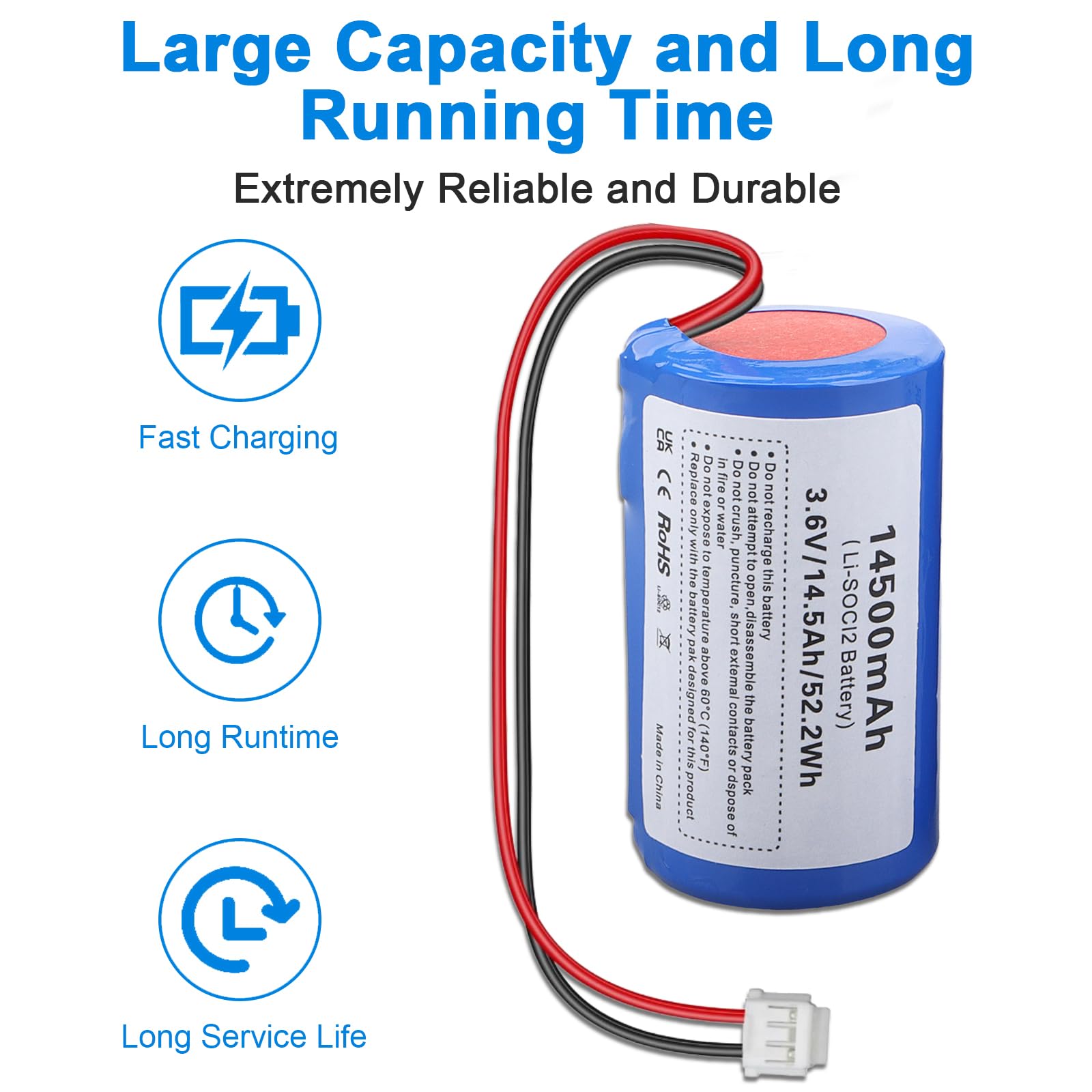 2 Pz Batteria Li-SOCl2 ER34615M 3,6V 14500mAh compatibile con DSC WT4911 | 2 Pezzi, Non Ricaricabile, WT4911B WT8911 ADT, Sistema Allarme Esterni