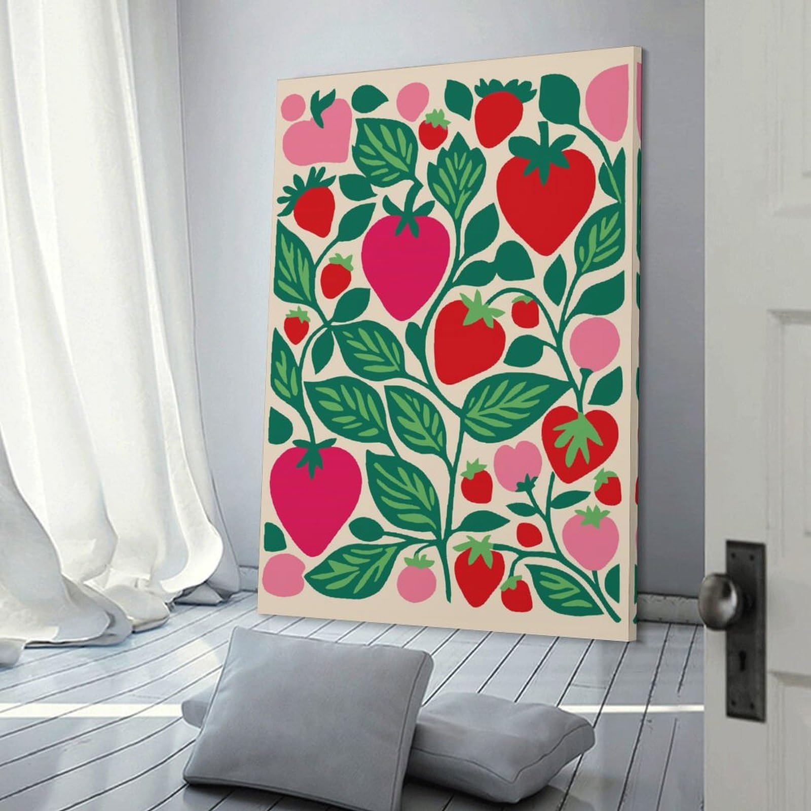 Junmoney Cute Strawberries Art Room Decor Wall Art, 24x36inch(60x90cm), for Home, Office, Studio Or Guest Room, Canvas Wall Art That Fits Changing Layouts