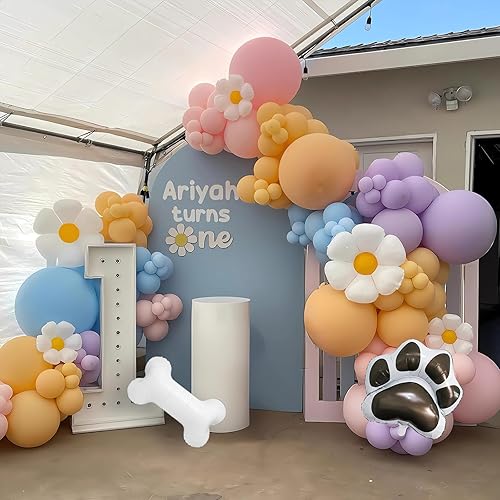 Miniatura 4 de Kit de arco de globos azules, 140 globos de color azul pastel, rosa, morado, rubor, con patas de perro, globos de aluminio para niños y niñas,