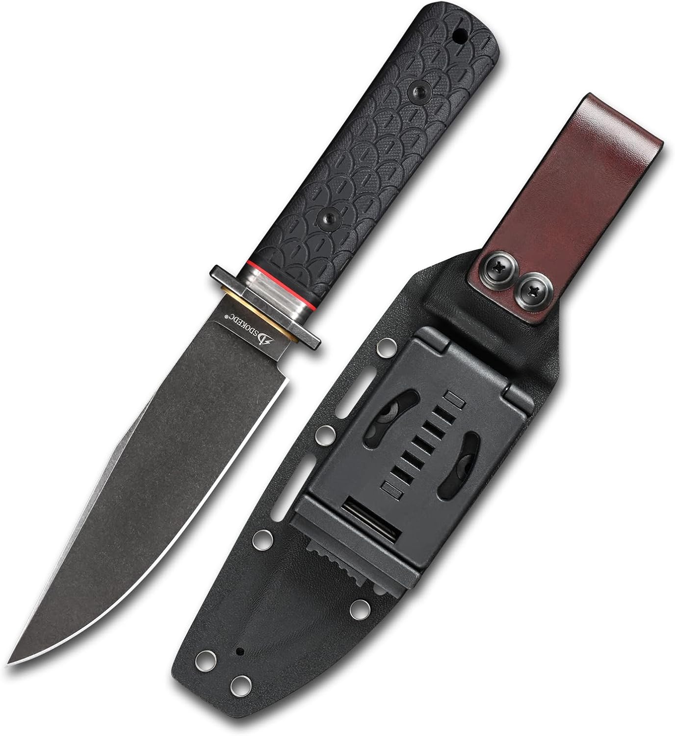 DC53 Steel Fixed Blade Hunting Knife with Sheath - Tactical EDC Knife for Men, Essential for Outdoor Survival Camping Hiking (Black Stone Wash)