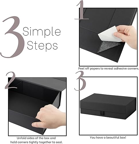 Miniatura 3 de Caja de regalo negra dura con tapa de cierre magnético 105 x 7 x 3 pulgadas paquete de 1 caja de recuerdo rectangular acanalada negra con acabado