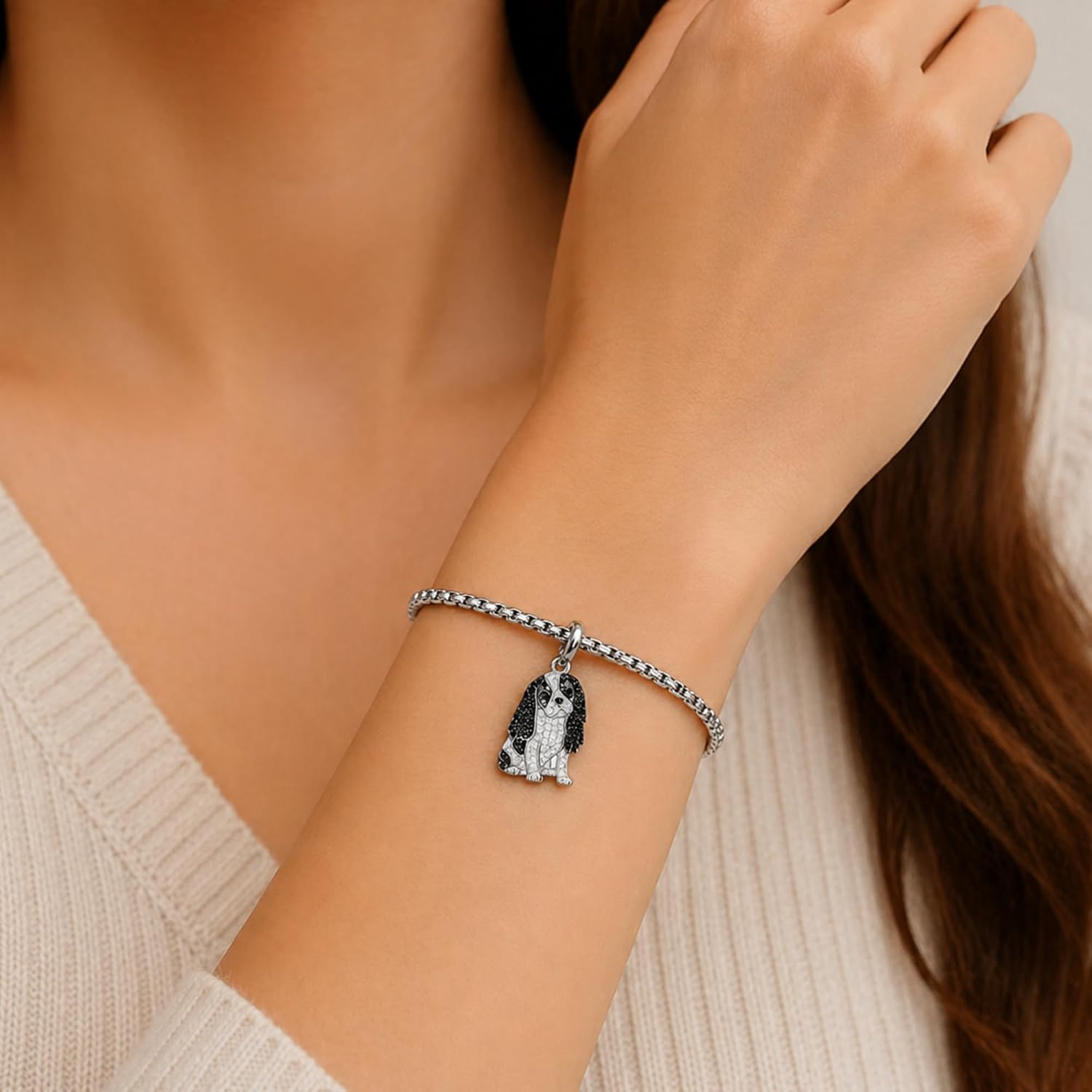 Dog Lovers' Bracelet - Adjustable Dog Charm Bracelet, 9.84 inch Chain Length, Different Breeds of Dogs, Synthetic Black and White Zirconia Accented, Schnauzer, Pug, Corgi, Maltese, and more! Trendy Stainless Steel Chain, Fashion Themed Jewelry Accessory for Men or Women, Pet Lover Gift for Birthday and Holiday, Durable and Long-Lasting, Hypoallergenic and Nickel-Free, Everyday Wear image 2