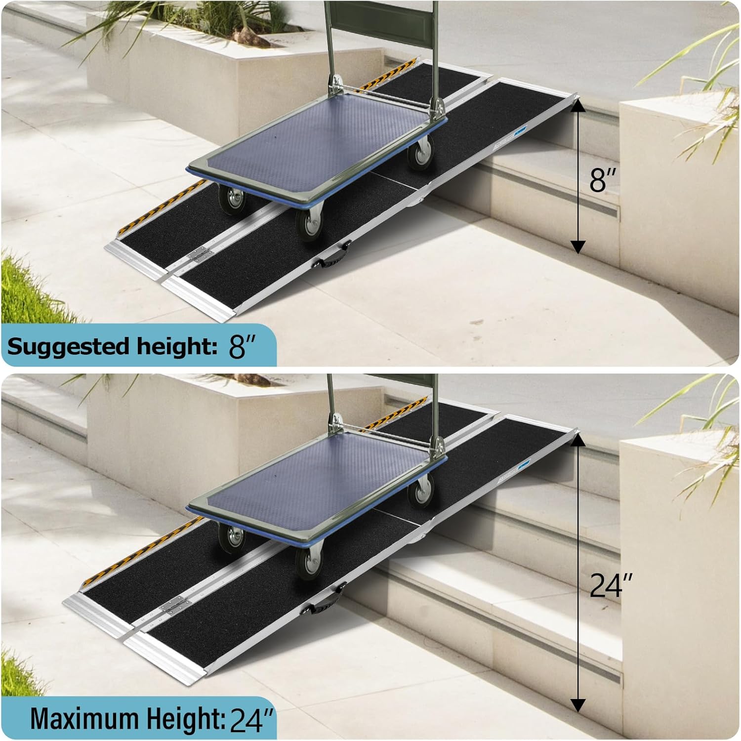 8FT Ramp Wheelchair Ramp for Home, Non-Skid Aluminum Portable Wheelchair Ramps, 800 LBS Capacity Handicap Ramp for Steps, Doorway, Homes, Threshold, Entry, Stairs