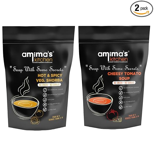 Combo Of Hot & Spicy Veg. Shorba + Cheesy Tomato Jain Soup (No Onion No Garlic) - 100 Grams (Pack of 2) | Instant Soup Mix Powder | Ready To Cook | No Artificial Flavour & Colour | Gluten Free | Non GMO | Healthy Soup