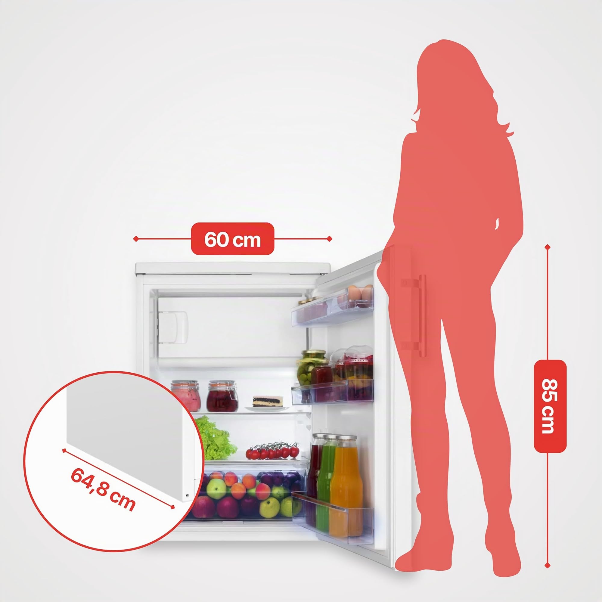 Amica Kühlschrank mit Gefrierfach 136 L 85x60x64,8 cm KS 15915 W | 117 L Kühlteil, 19 L Gefrierteil, LED Beleuchtung, Gemüseschublade, Wechselbarer Türanschlag, Glasablage