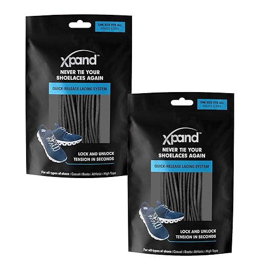Xpand Round No Tie Shoelaces - Elastic Lacing System - One Size Fits All Adults and Kids Shoes (Pack of 3)