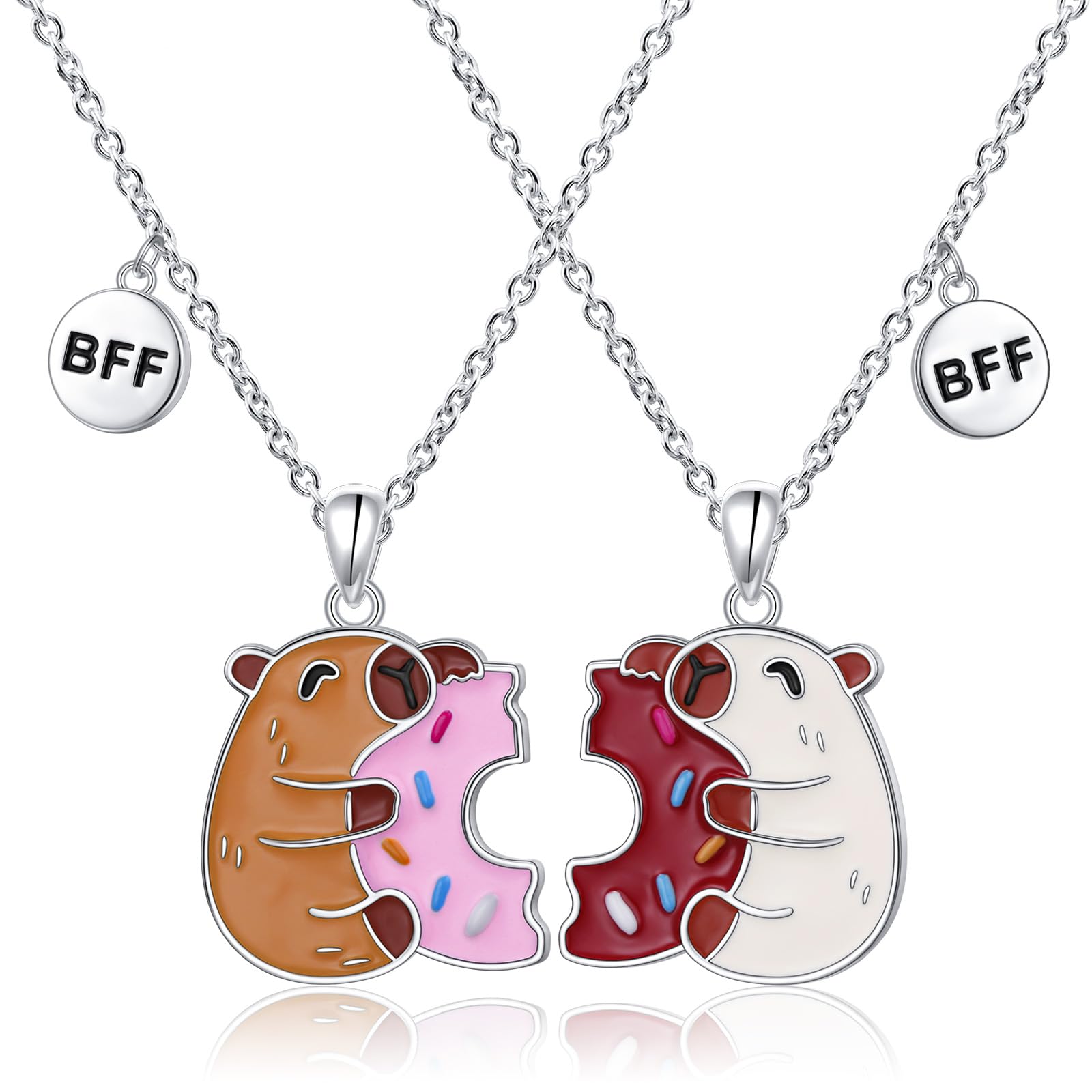 Capybara Freundschaftskette 925 Sterling Silber Niedliche Donut Capibara BFF Passende Anhänger Halskette Set für 2 Mädchen Hypoallergenic Capybara Freundschaftsschmuck Geschenk für Beste Freunde