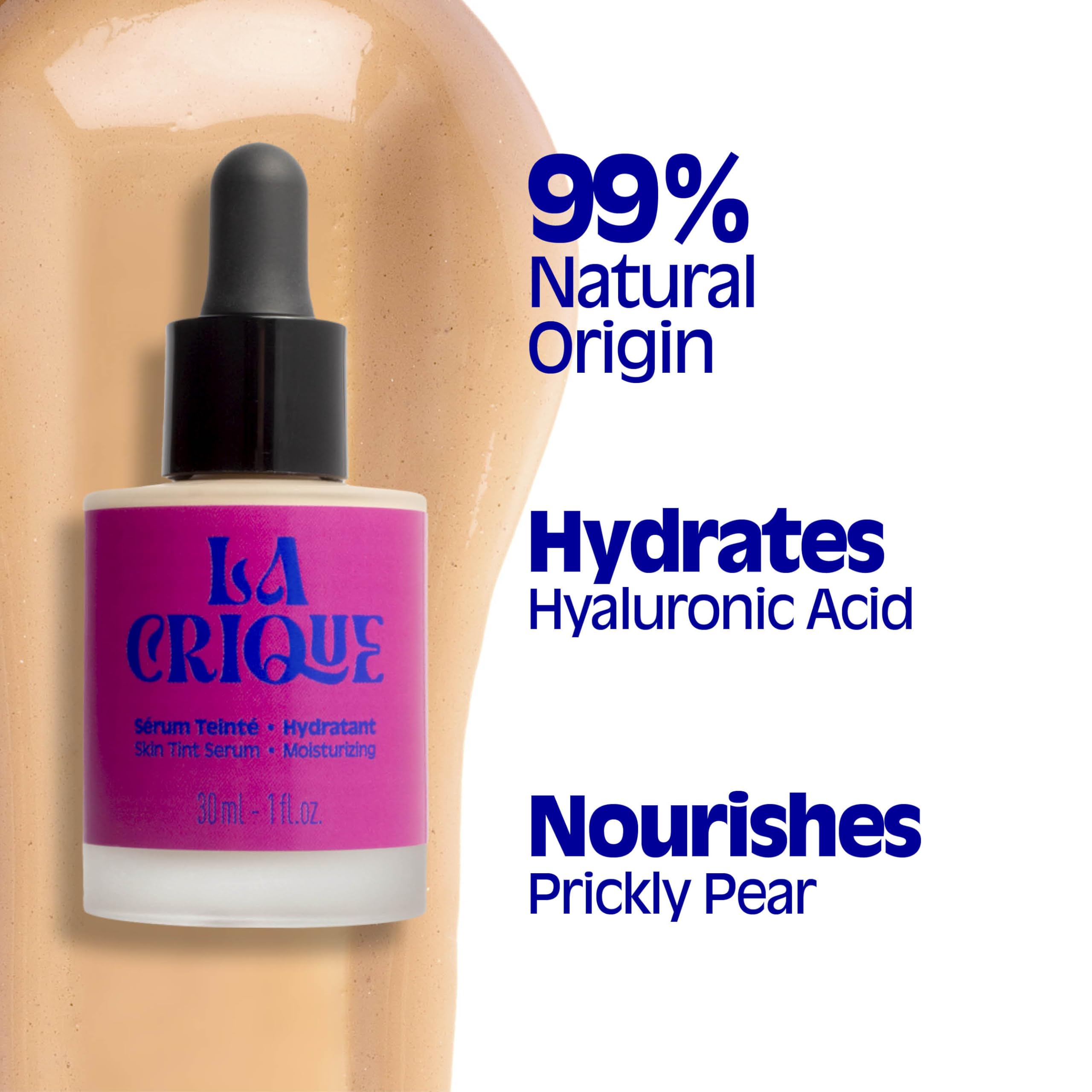 La Crique - Siero tinto idratante 30 ml - Pelle secca molto secca - Finitura naturale Glowy - Acido Ialuronico - 99% naturale - Cura vegana - 00 porcellane