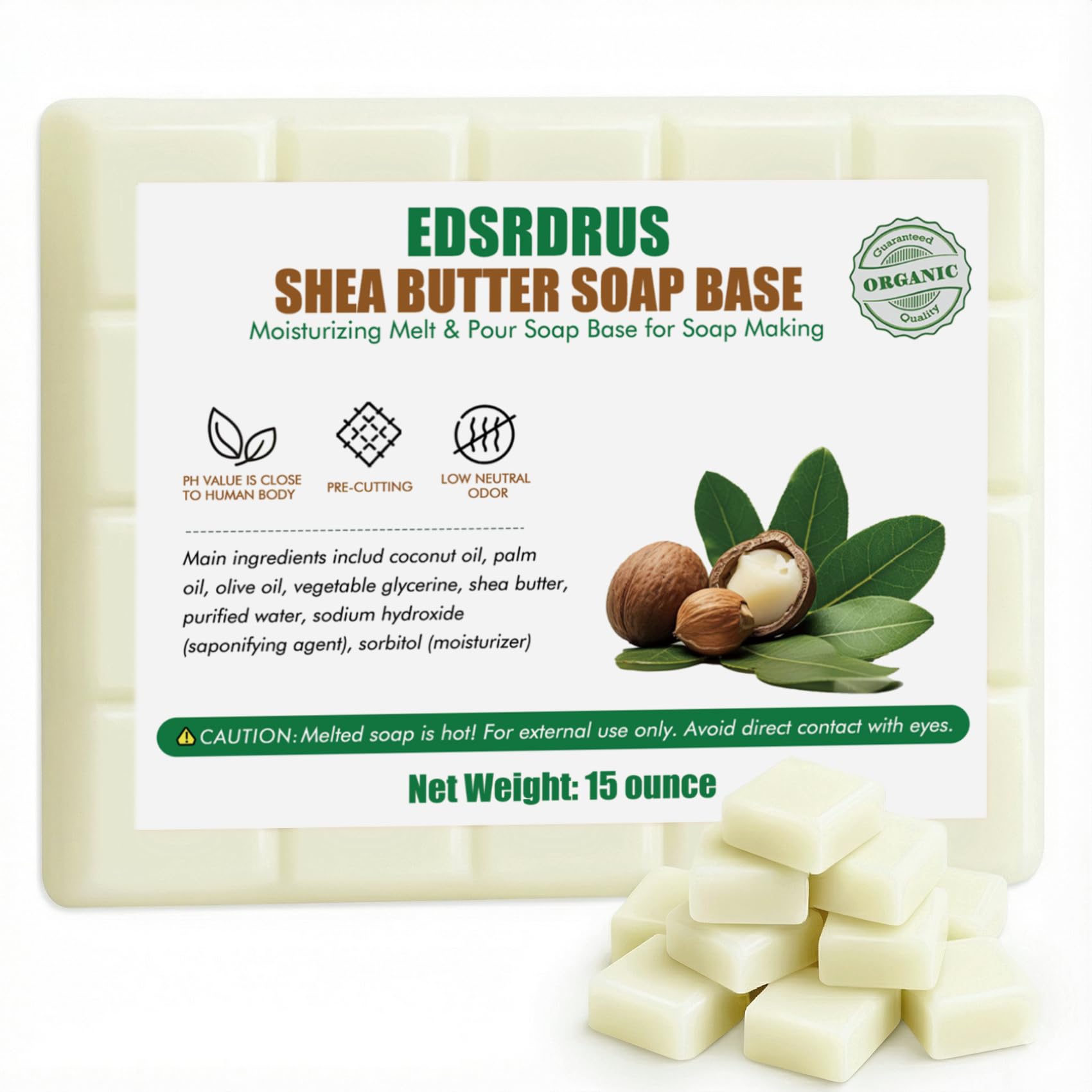 15 Ounces Glycerin Soap Base - Scented Melt and Pour Soap Base for DIY Crafting, Easy to Cut, Vegan and Natural, Moisturizing and Gentle on Skin, Perfect for Soap Making Supplies (Shea Butter)