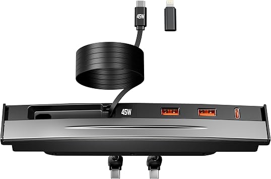 USB Hub for Tesla Model 3/Y, 45W PD Center Console Retractable Fast Charging, Car Docking Station Charger Multi Port for 2021 2022 2023 Tesla Model 3/Y