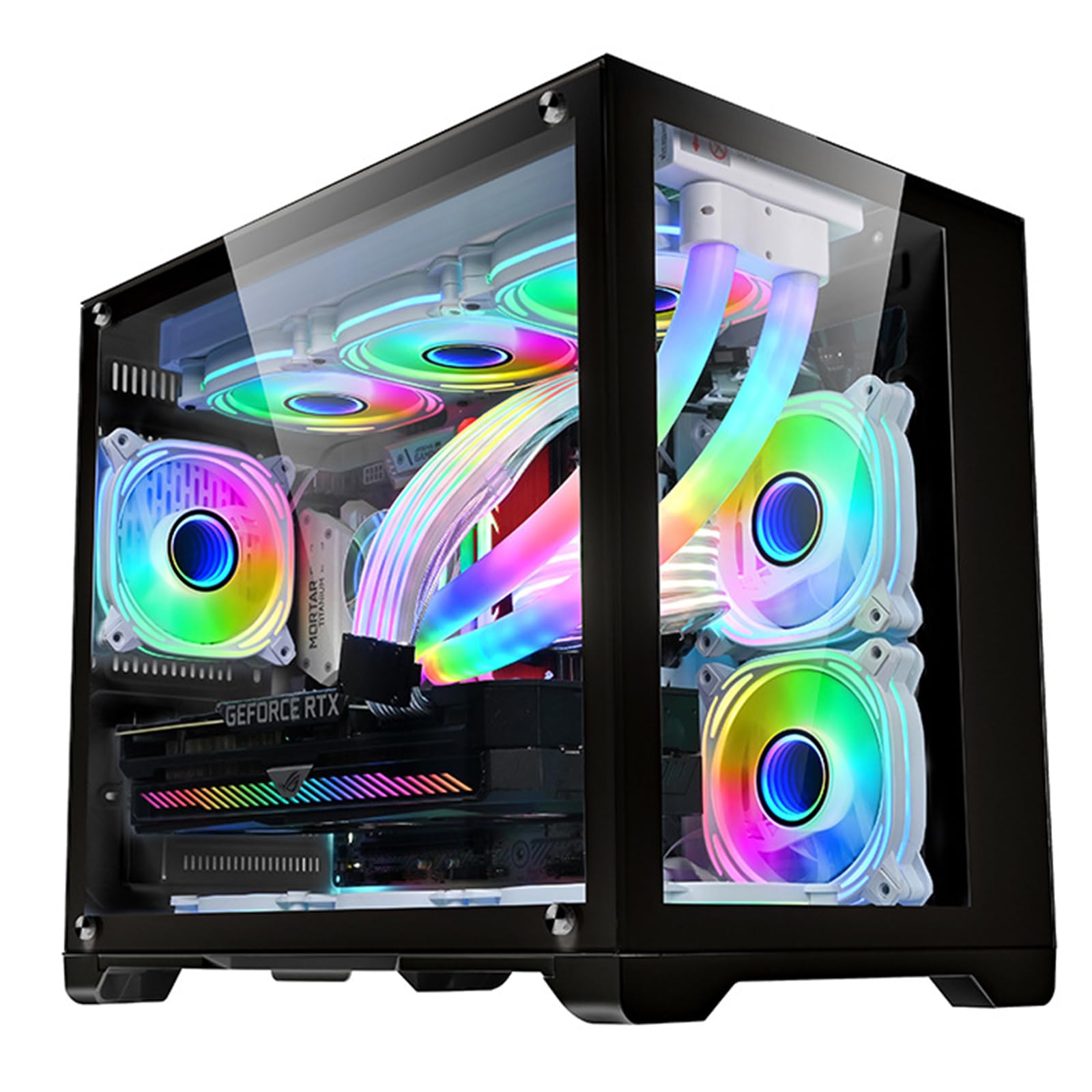 YSOAE M-ATX Gaming Computer Case, Gaming PC Case with Dual Chamber Panoramic Tempered Glass, 360mm Radiator Support, High-Airflow Dual-Chamber Computer Tower Case - Without Fans(Black)