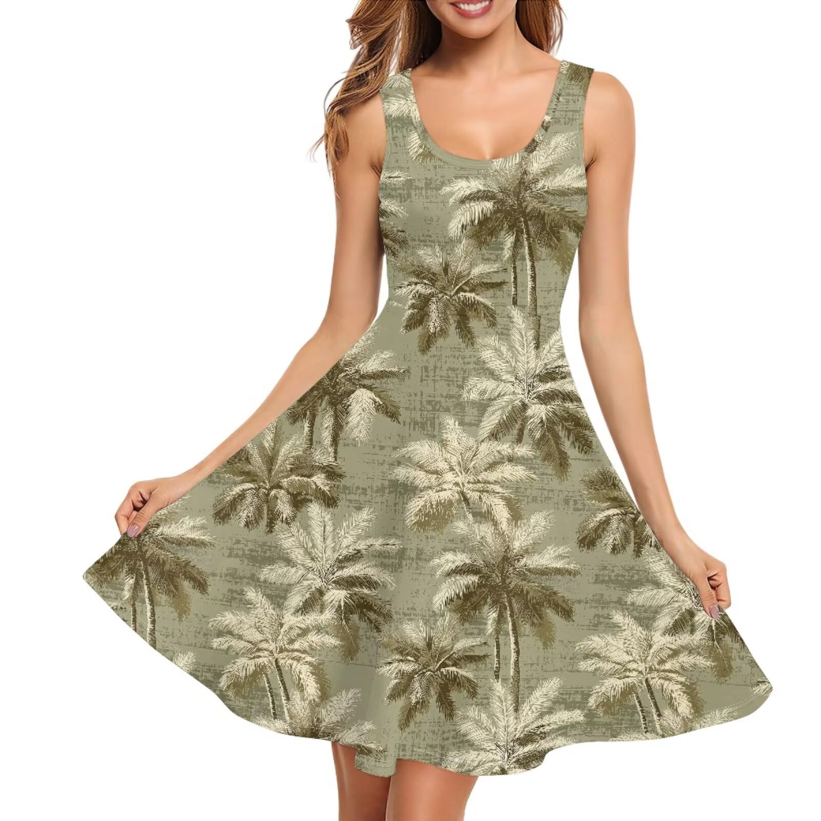 Women Stylish Tank Dresses Sleeveless Round Neck Midi Casual Dress with Pocket for Summer