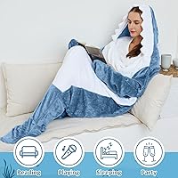 Vista 3 de Shark Blanket Hoodie Onesie for Adults and Kids, Cozy Flannel Shark Sleeping Bag