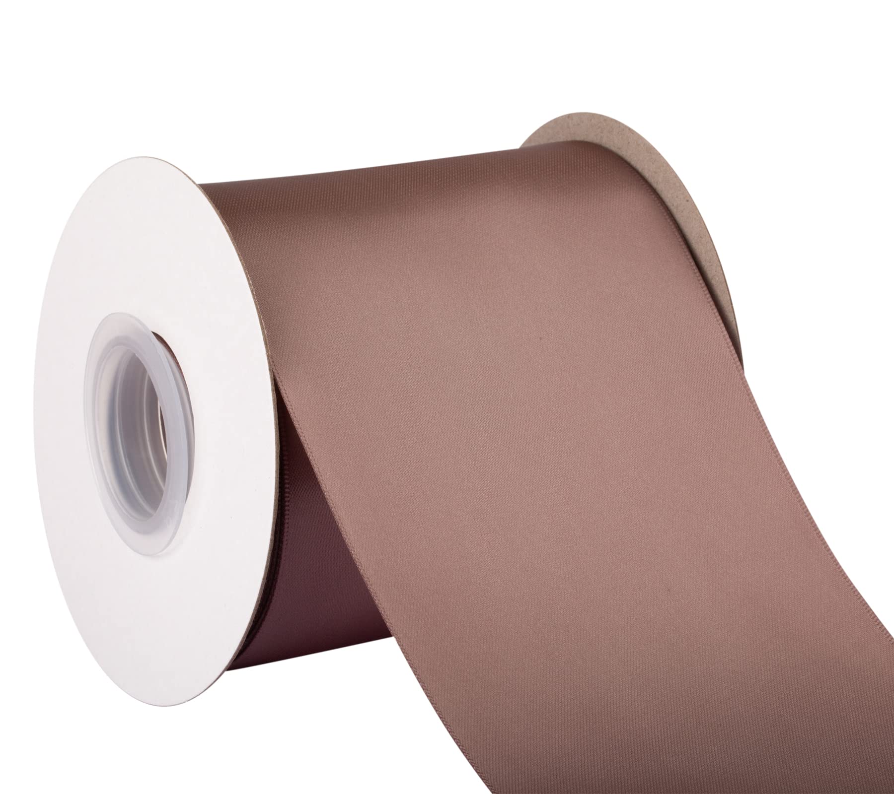 Dwustronna satynowa wstążka, 100 mm x 22 m, solidna poliestrowa wstążka rzemieślnicza, idealna do pakowania prezentów, rękodzieła, dekoracji ceremonii ślubnej, aranżacji kwiatowych, szycia (czekoladowa wiórka)