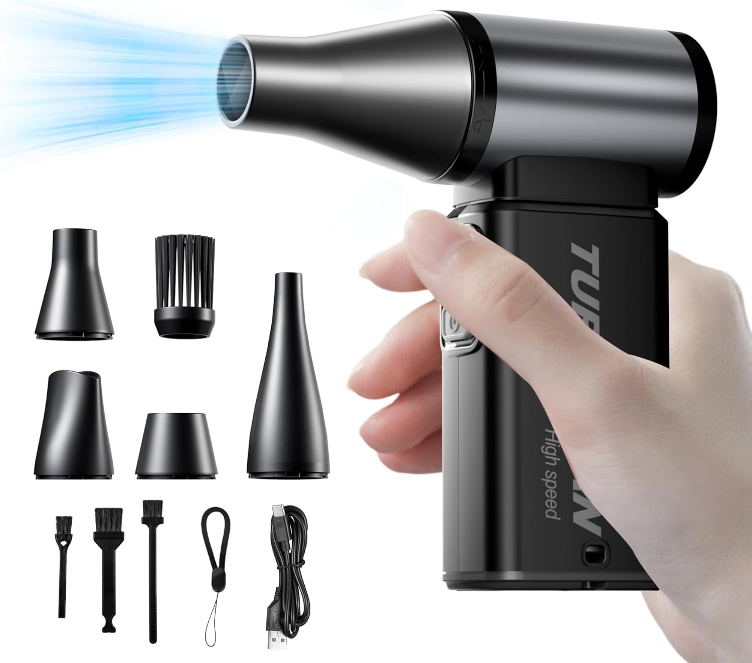 Handheld Turbo Jet Cordless Car Snow Blower, Rechargable 6 Gear Adjustable Compressed Air Duster for Cars, Keyboard, Home, Outdoor Electric Fan (110000 RPM,Portable,Fast Charging,Powerful,Stepless)