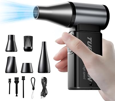 Multipurpose Electric Air Duster, Powerful Palm Size, Cordless Air Blower, Clean Hard-to-Reach Areas of Any Surface, 110,000 RPM Mini Blower, Fast Charging, Durable, 6 Speed, No Canned Air Needed