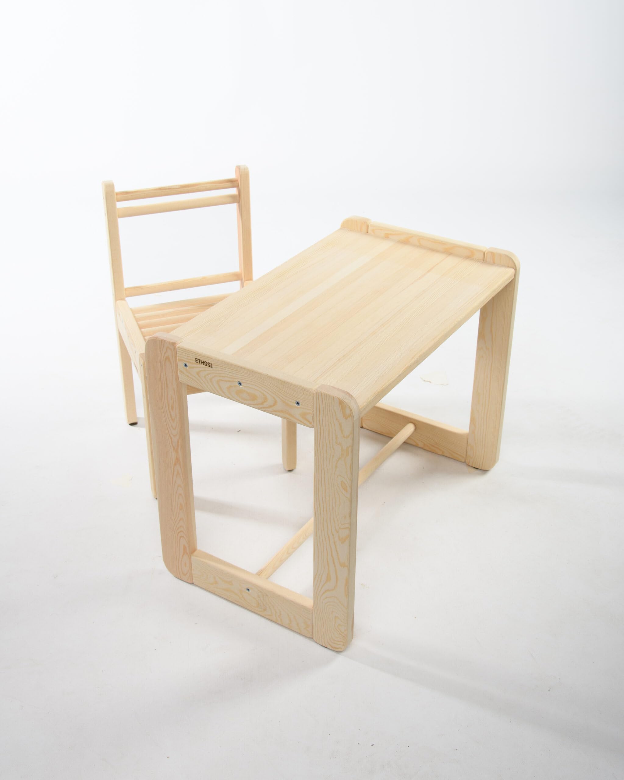 Mesa Infantil Montessori con Rollo de Papel EthosWood® | Escritorio de Madera Natural Barnizada | Seguro y Ergonómico | Ideal para Dibujar, Pintar, Estudiar y Jugar | Hecha en España