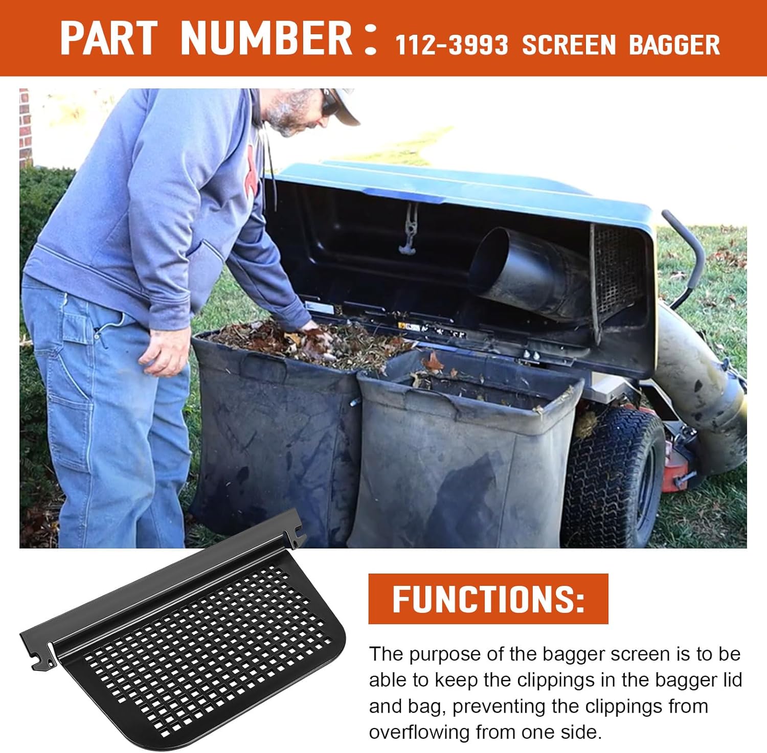 112-3993 Screen Bagger for Toro Lawn Riding Mower Replacement part compatible with Toro lawn mower models 79324 79333 79118 79324 79326 - to avoid the clippings from overflowing from one side
