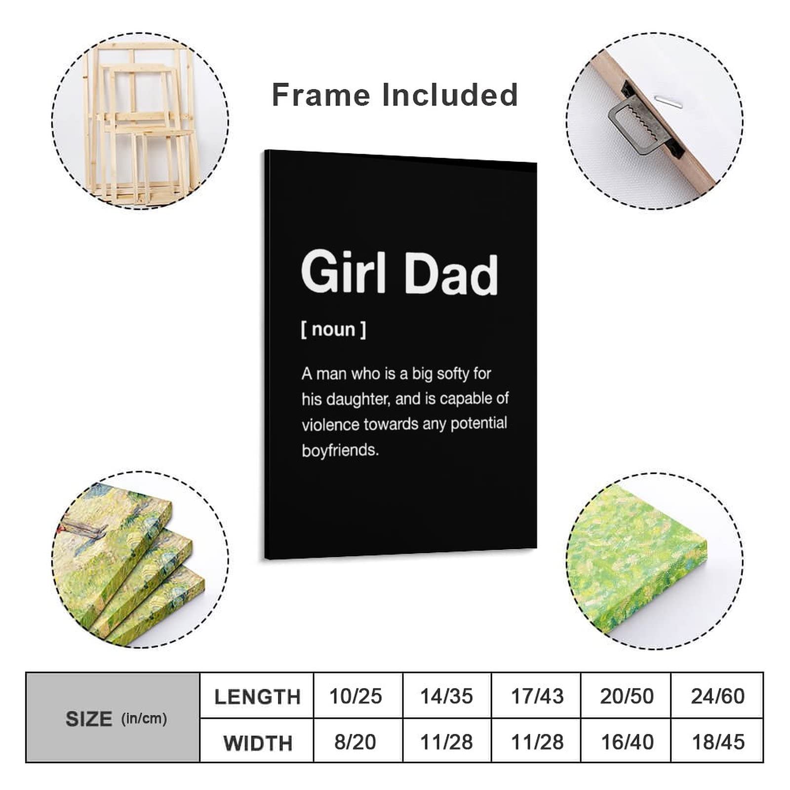 Gokays Divertente decorazione da parete su tela, motivo per ragazza, papà, stile moderno, motivazionale, per ufficio, scuola materna, festa del papà, 45 x 60 cm