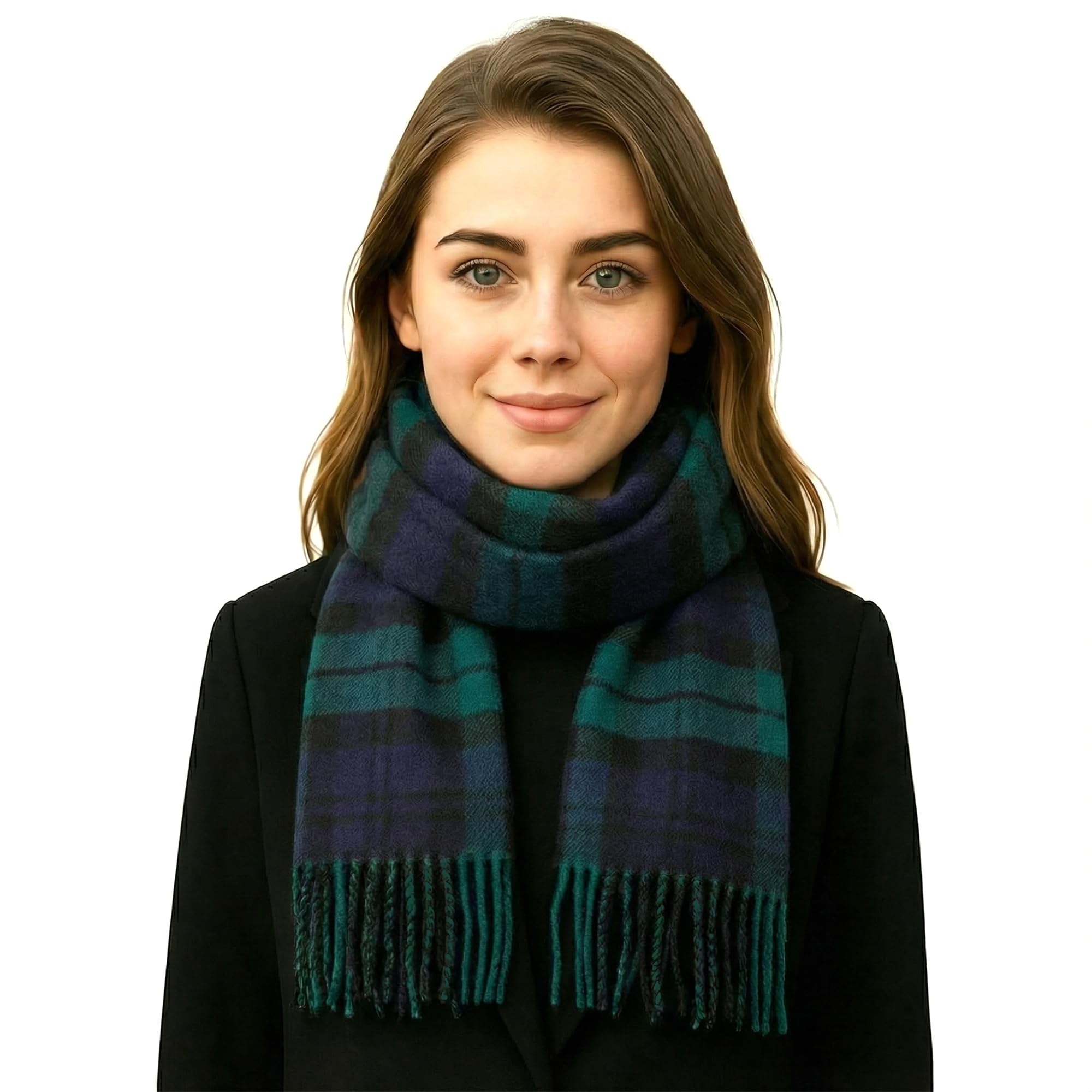 100% Irish Wool Scarf for Women & Men, Soft & Warm, Plaid Tartan, 12" x 60"