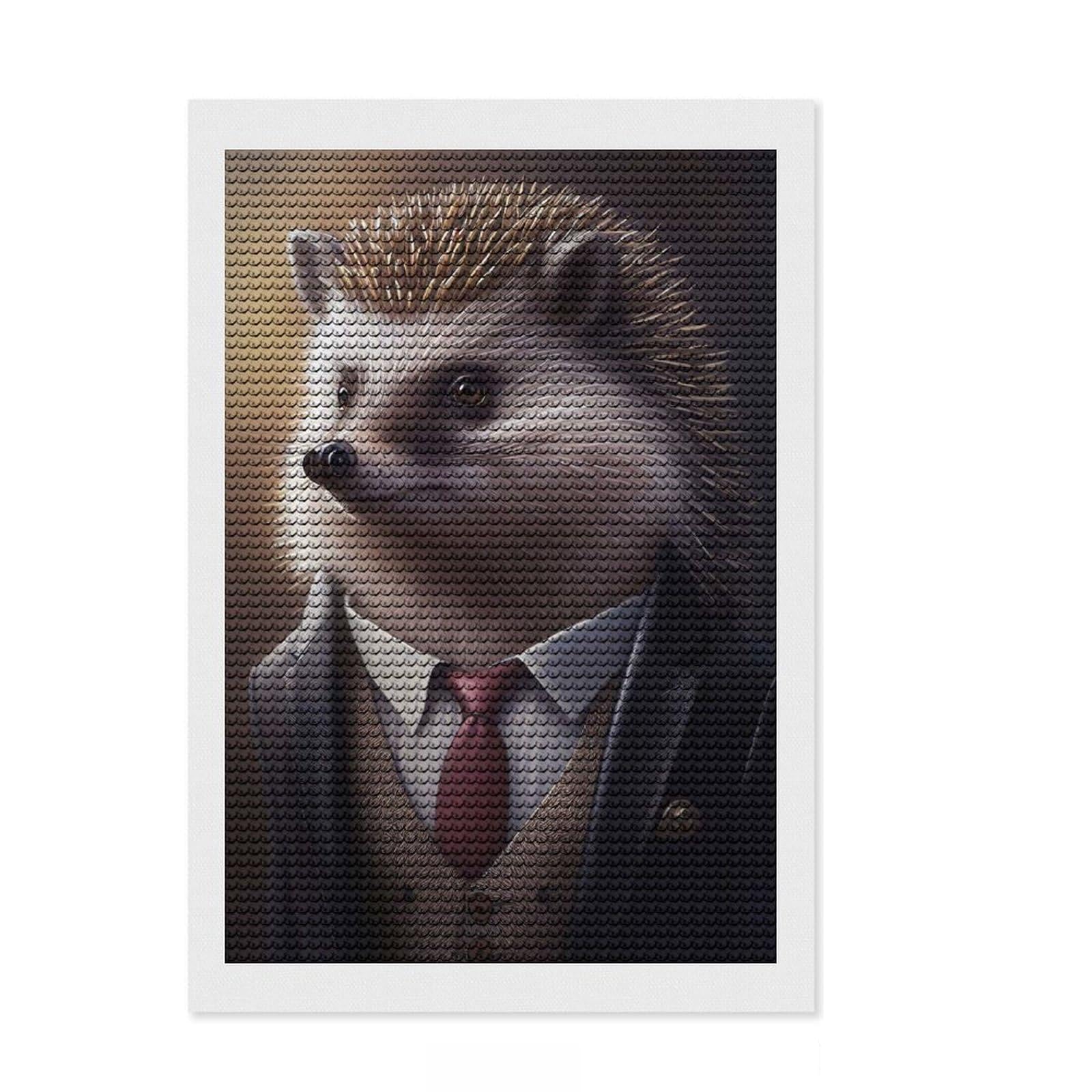 Junmoney Hedgehog Suit Animal Diamond Painting Kit 8"x12", Decorate Your Room, Easy to Follow Symbols, Full Kit Included, Office Decor