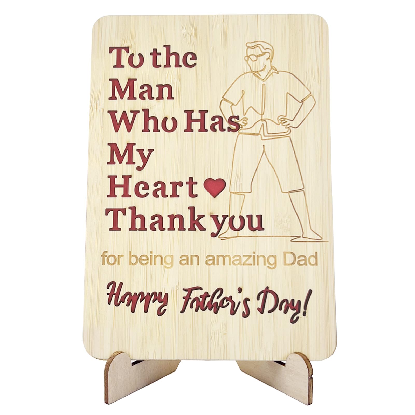 Happy Fathers Day Laser Cut Wooden Card with Display Stand,Handmade Wooden Fathers Day Card for Husband,Thank you,Blank interior,Memorable Keepsake