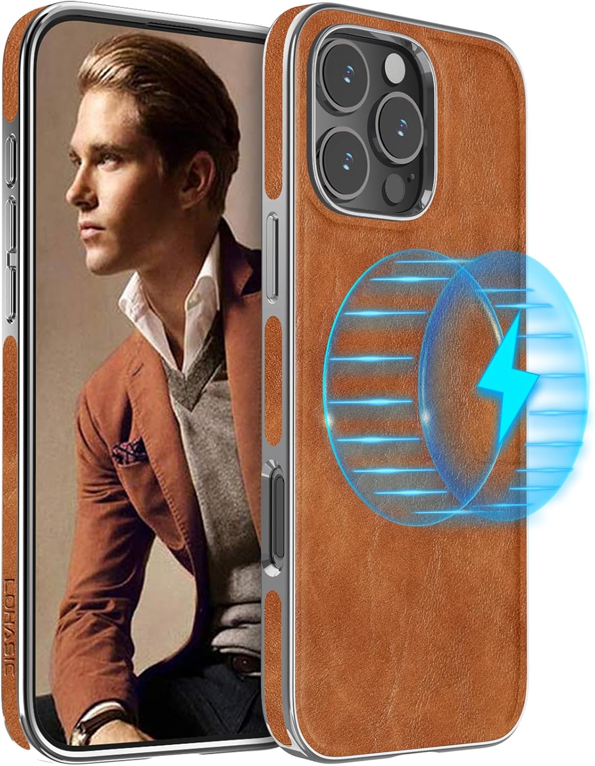 LOHASIC for iPhone 16 Pro Leather Case Compatible with MagSafe, Classic Slim Luxury PU Soft Non-Slip Grip Shockproof Bumper Full Body Protective Cover Phone Cases for iPhone 16 Pro 6.3" 2024 - Brown