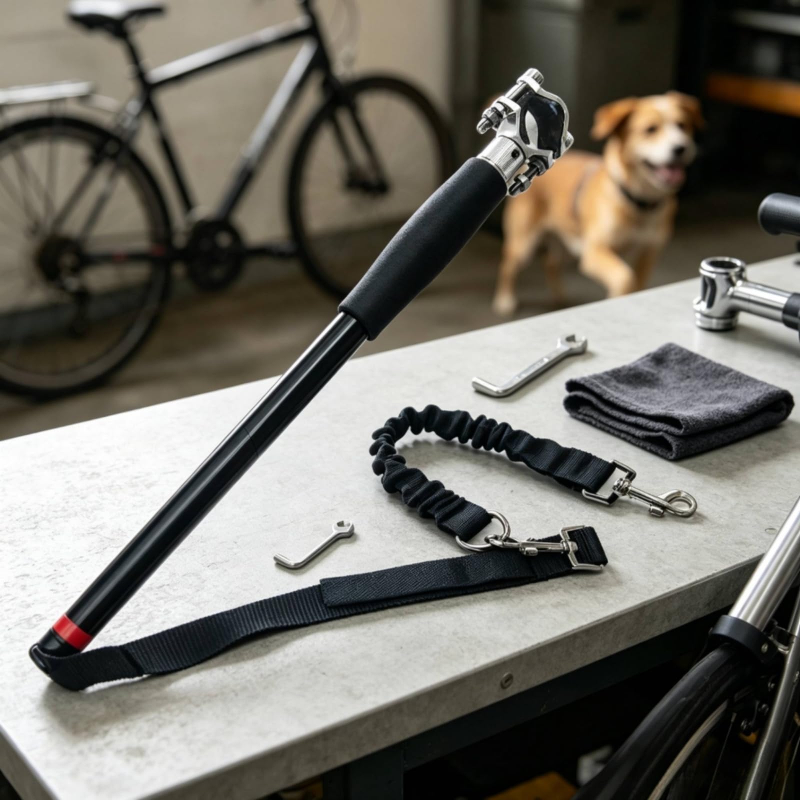 KESOTO Guinzaglio per Bicicletta Cani Guinzaglio Cane Bici Guinzaglio Pettorina Cane Accessorio Bici con Morsetto Metallico E Impugnatura Cilindrica Asta