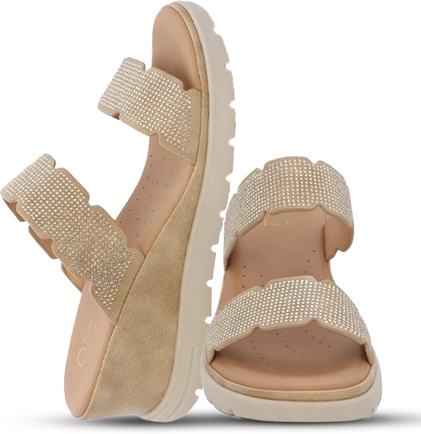 YOKI Women Wedge Sandals - Comfortable Rhinestone Bands