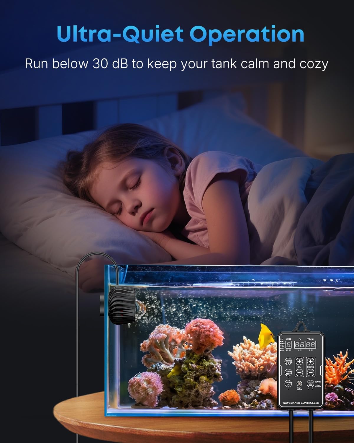 Pawfly Wave Maker for Aquariums 2100 GPH, Aquarium Powerhead DC 24V 10W, Aquarium Circulation Pump With Magnetic Base, Wavemaker for 30-80 Gallon Freshwater Saltwater Tank