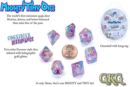 Miniatura 2 de Gate Keeper Games Mighty Tiny Dice Juego de 7 dados de resina de 0.472 pulgadas, juego de 7 piezas de resina para juegos de rol de 0.472 pulgadas,