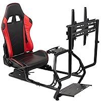 Vista 1 de VIVO Racing Simulator Cockpit with TV Mount, Wheel Stand, Gear Mount, Chair and Frame Only, Fits Logitech, Thrustmaster, Fanatec, Compatible with