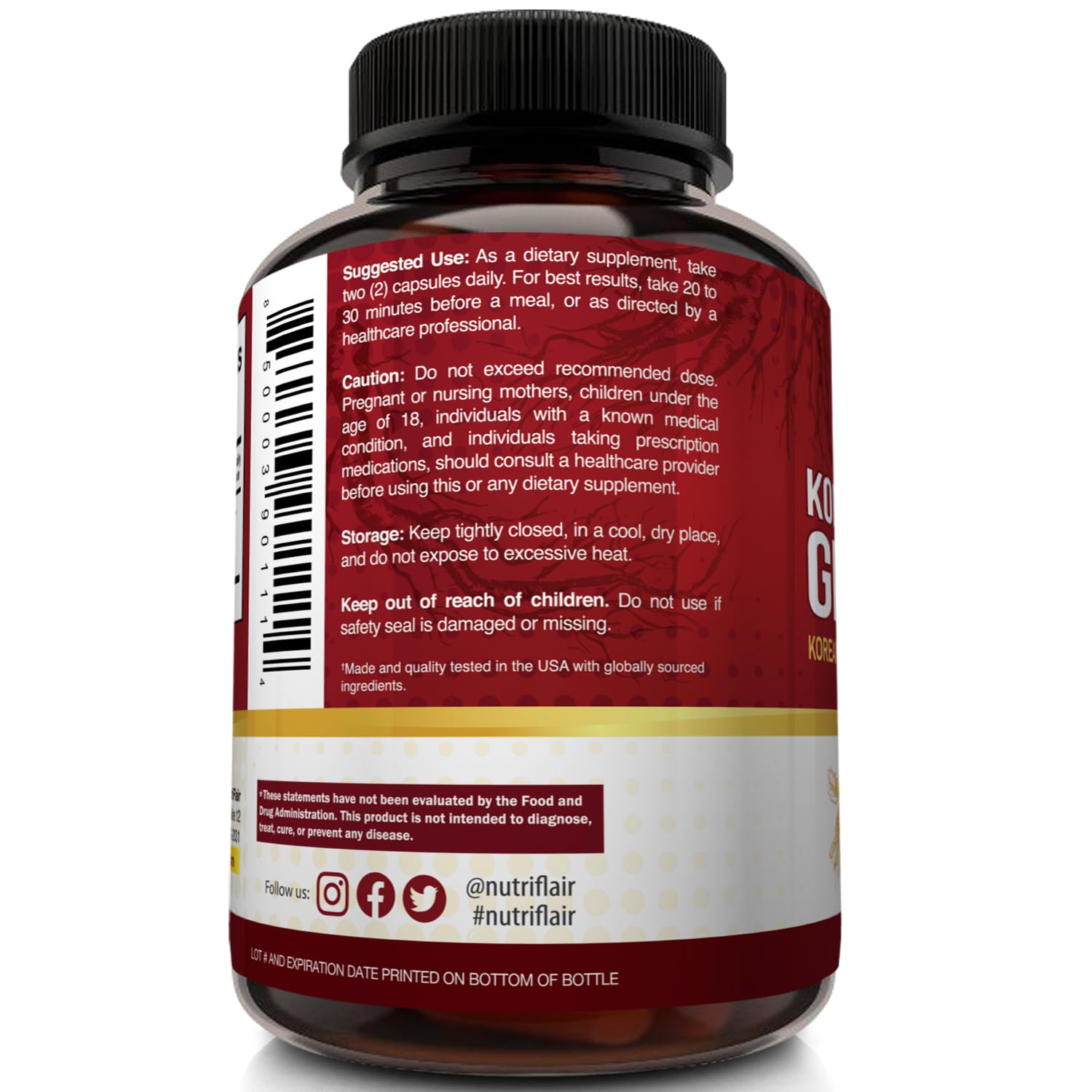 NutriFlair Korean Red Panax Ginseng 1600mg – 120 Vegan Capsules | 5% Ginsenosides | Non-GMO, Gluten-Free | Natural Energy & Focus Support | Made in USA — Amazon image 6