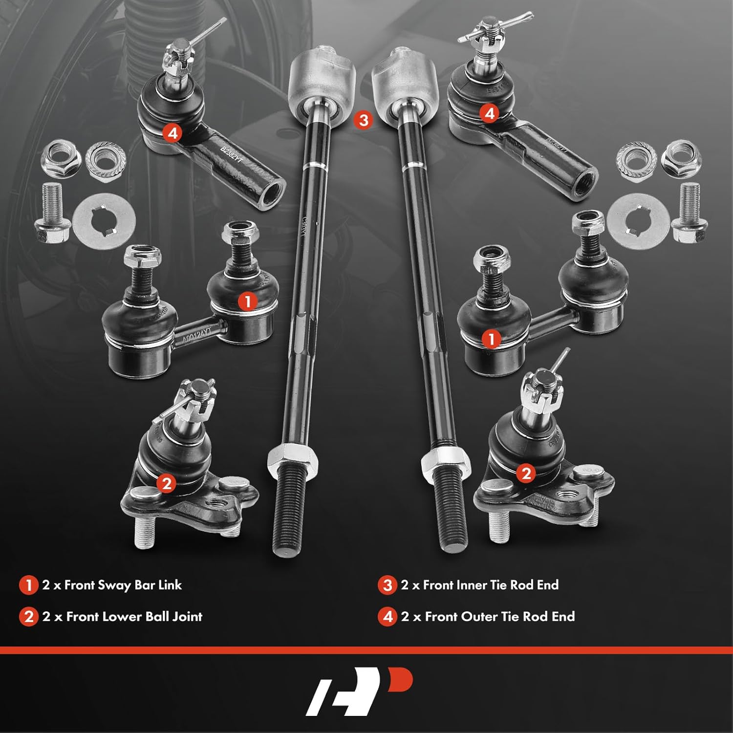 A-Premium Set of 8, Front Sway Bar Link, Lower Ball Joint, Inner & Outer Tie Rod End, Compatible with Toyota Corolla 1996-2002