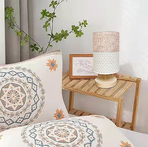 Miniatura 7 de AFORTLO Lámpara de escritorio de mesa, mesa de noche decorativa bohemia de tela pequeña, lámpara de base de madera maciza para dormitorio, sala de