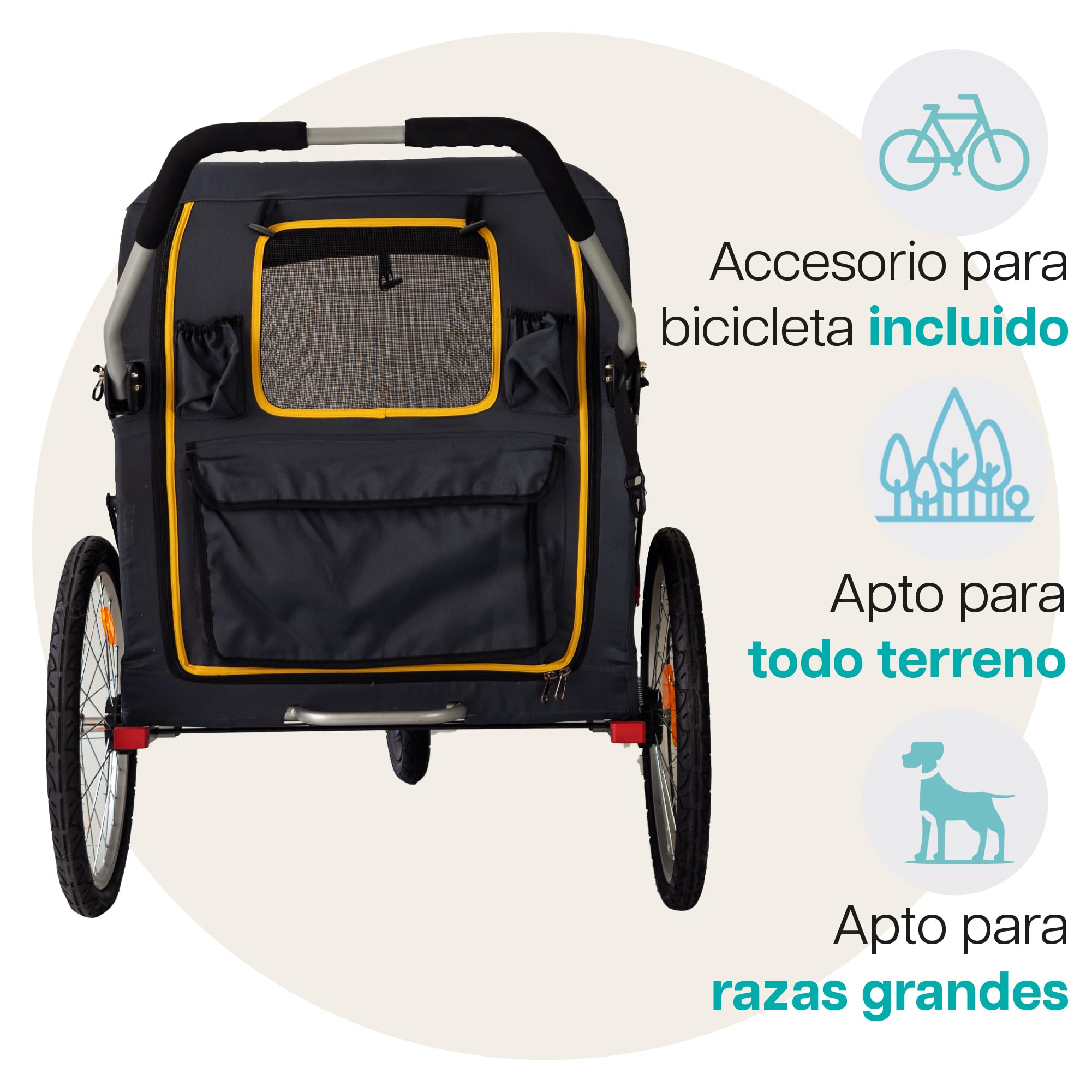 InnoPet Hercules 2 en 1 Cochecito y Remolque para Perros Amarillo Gris con Barra para Bicicleta, Ruedas de Aire de 20 Pulgadas, Estructura Robusta e Incluye Funda para Lluvia