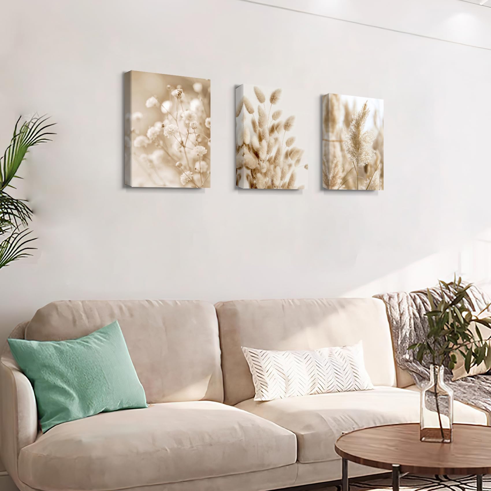 3 Pcs Wooden Framed Canvas Wall Art Set Bohemian Sage Green Canvas Prints Poster Geometric Line Beige Green Pictures for Living Room Bedroom Dinning Room Hallway Stairs Wall Decor 30x40cm x3pcs — view 462
