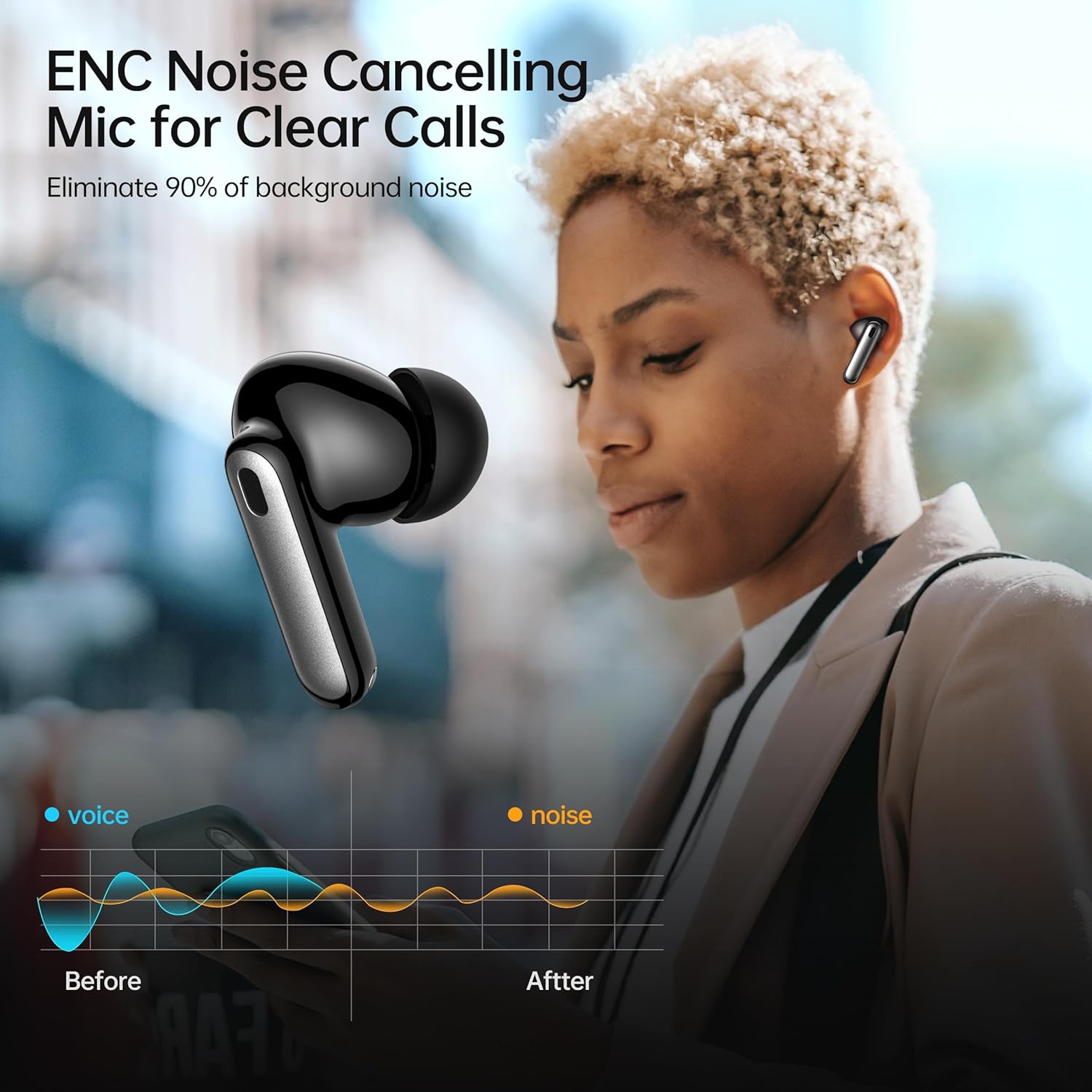Écouteurs sans Fil Bluetooth 5.4 avec réduction de Bruit,3D Stéréo HiFi, Oreillette Bluetooth sans Fil, IPX7 Écouteurs Étanches Sportif (Noir)