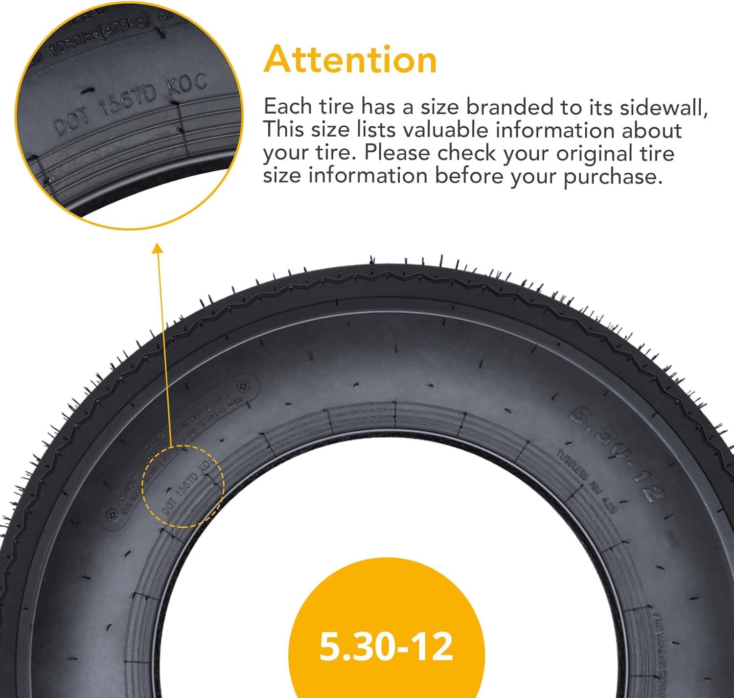 5.30-12 Trailer Tires Set of 2, 6PR Load Range C, Deep 6mm Tread, 12-Inch Radial Replacement, Durable for Utility, Boat, Camper, Cargo Trailers