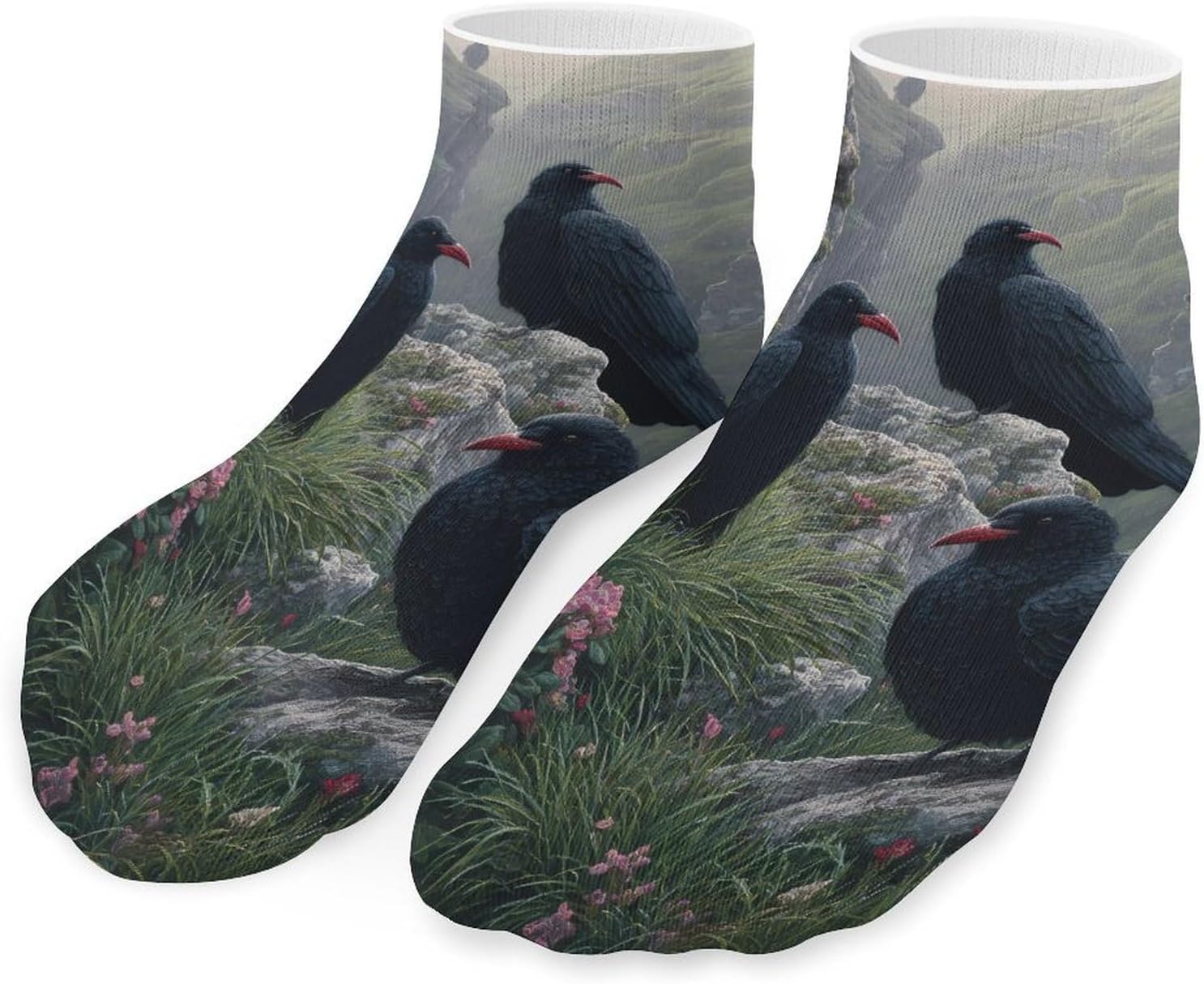 Black Choughs Rocks No Show Ankle Socks Low Cut Non Slip Flat Boat Line 5 Pairs Set