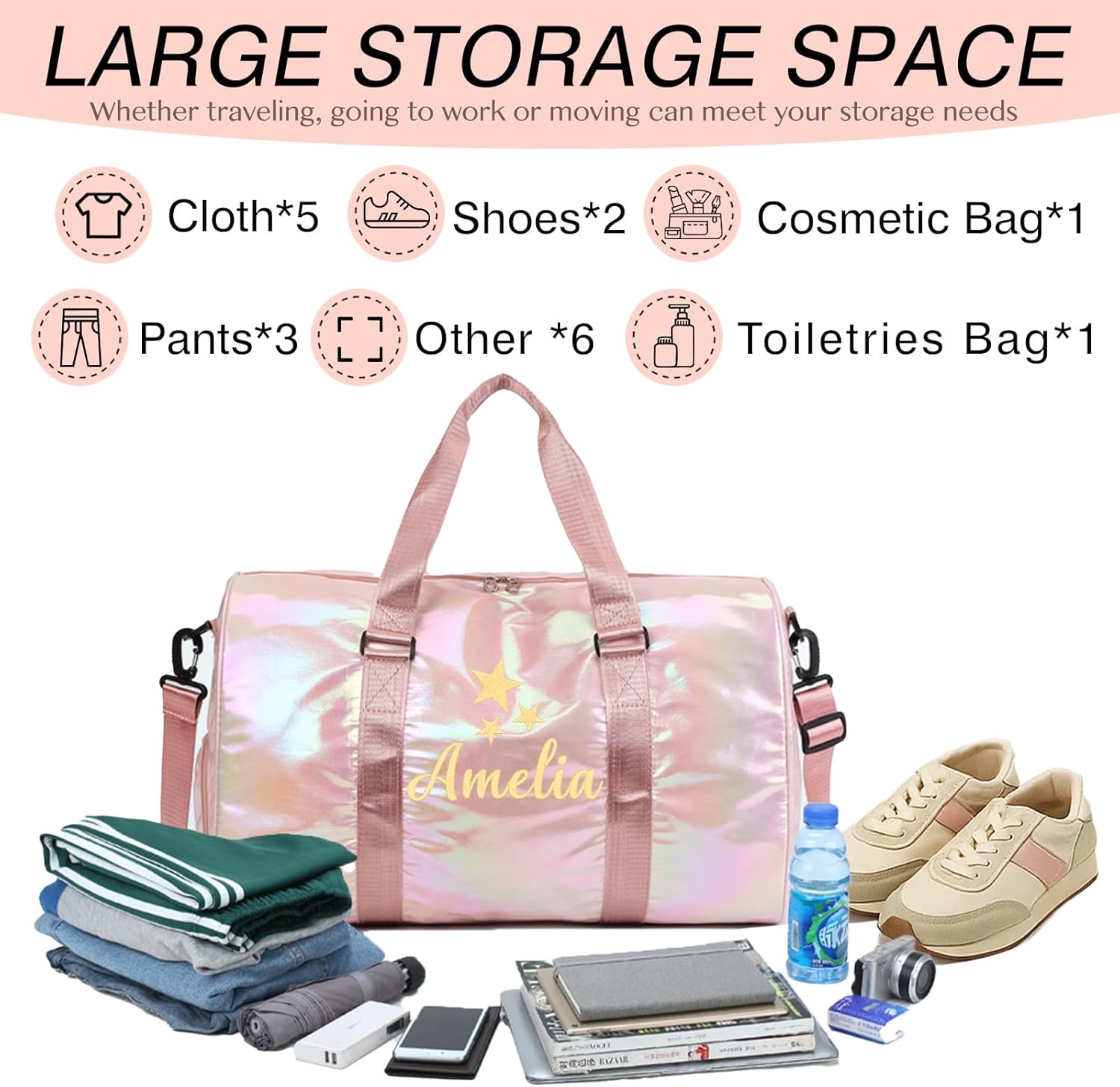 Personalized Women's Gym Bag with Custom Name, Waterproof Fitness Duffle Bag for Workout & Travel, with Shoe Compartment and Wet Pocket, Stylish Sports Bag for Women - Image 7