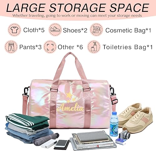 Miniatura 7 de Bolsa de gimnasio personalizada para mujer con nombre personalizado, bolsa de deporte impermeable para entrenamiento y viajes, con compartimento