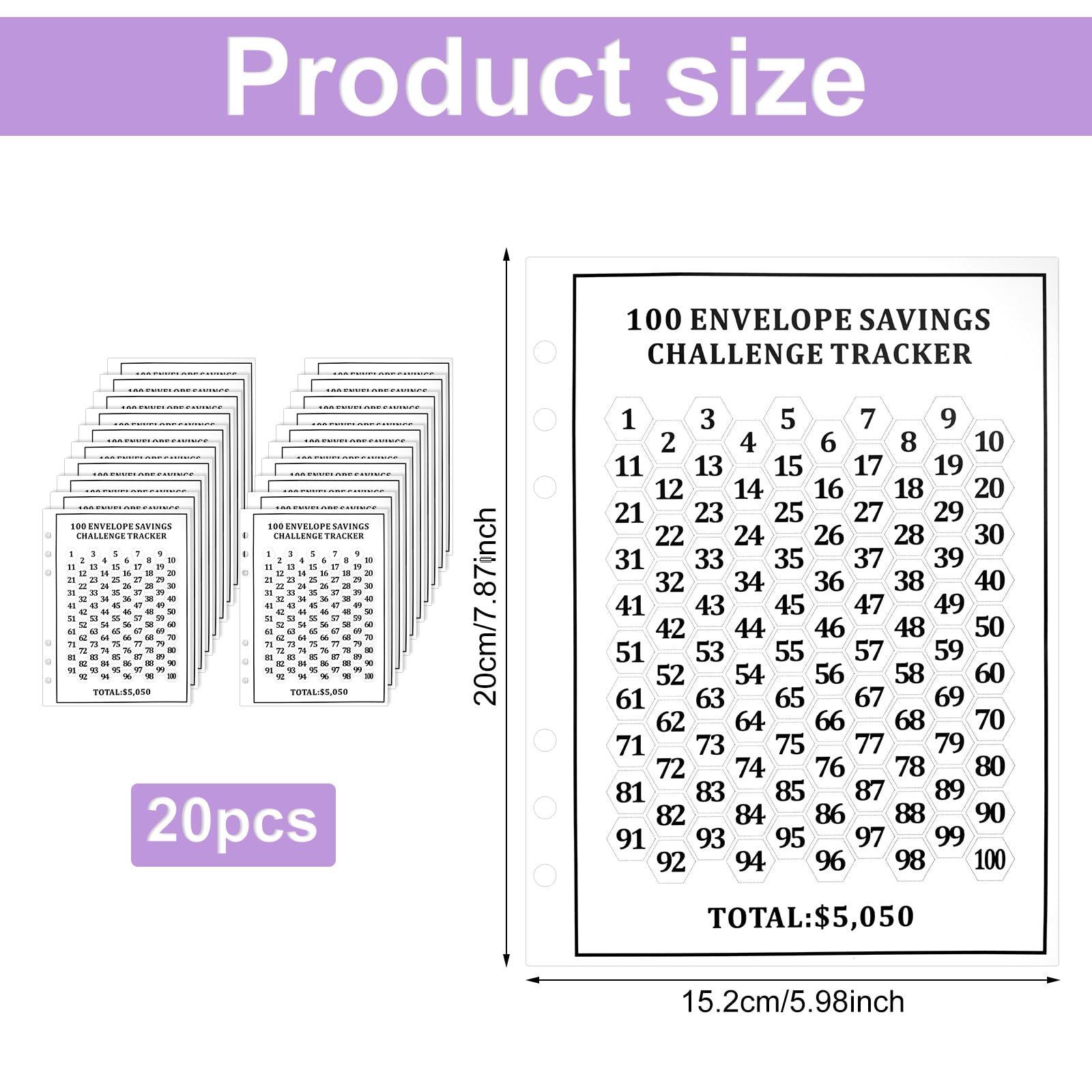20pcs Money Challenge Tracker Sheets - Image 2