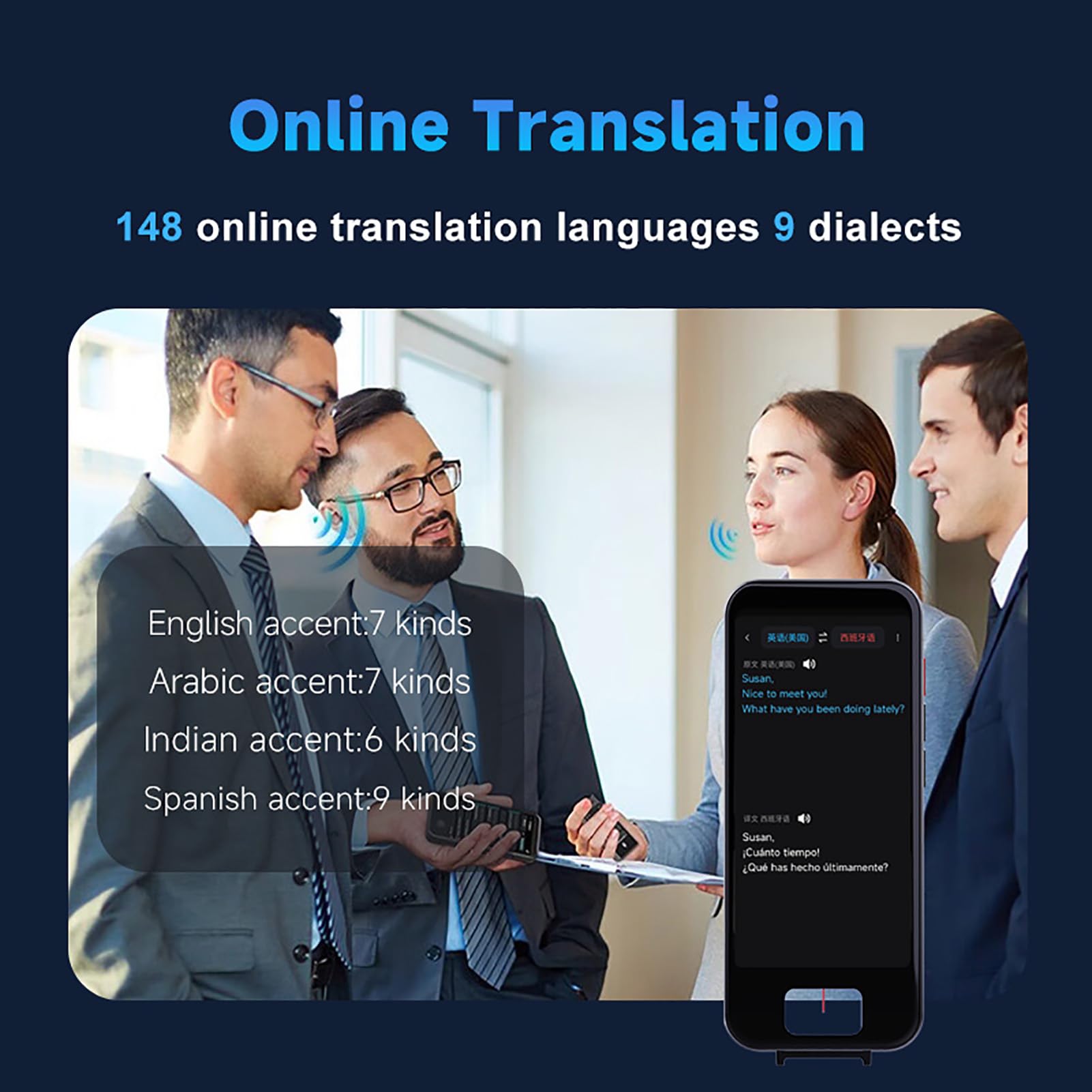 Jectse Traducteur Intelligent, AI Scan Photo Text Call Enregistrement Intelligent Dispositif de Traduction Hors Ligne avec Prise en Charge de 90 Langues et Appareil Photo 5MP, pour Une