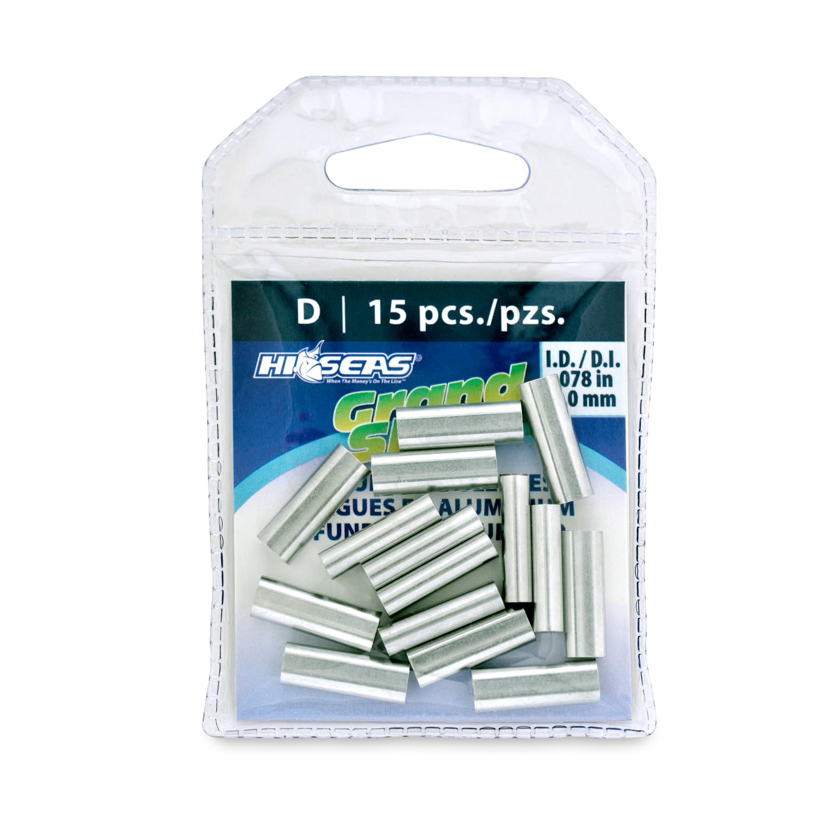 HI-SEAS Grand Slam Aluminum Sleeves, 2.0 mm Inside Diameter, use with 250-300 lb Fishing Line Mono, 15 pc — image 1