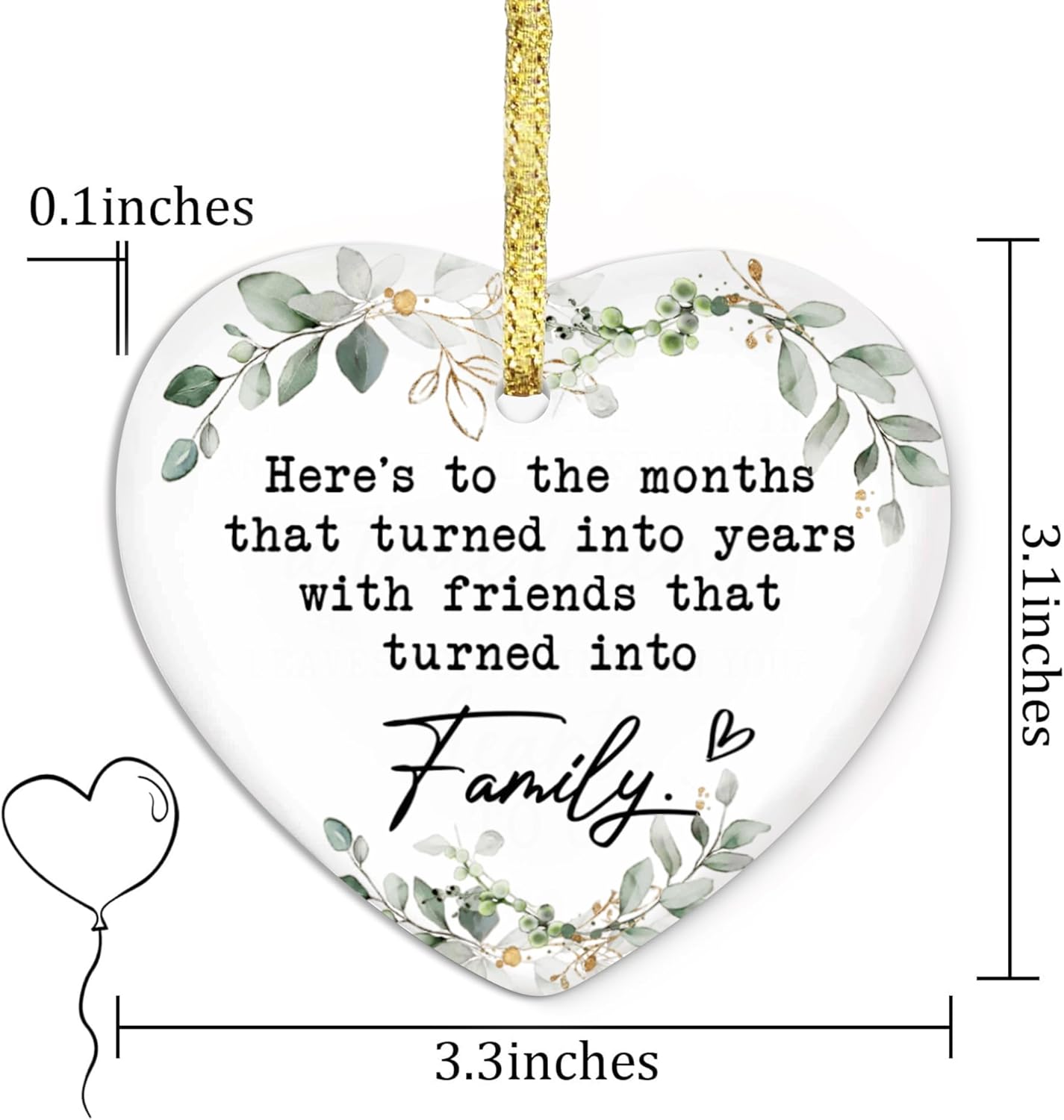 GOSSBY Friendship Ornament for Women for Friend - Friends That Turned into Family - Heart-Shaped Ceramic Xmas Decoration for Tree 2025 - Image 3