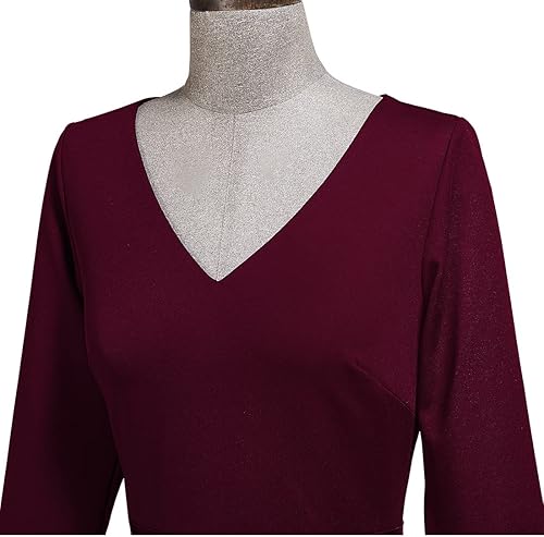 Miniatura 7 de Miusol Vestido largo formal de fiesta con cuello en V y mangas 23 con volantes y dobladillo dividido para mujer