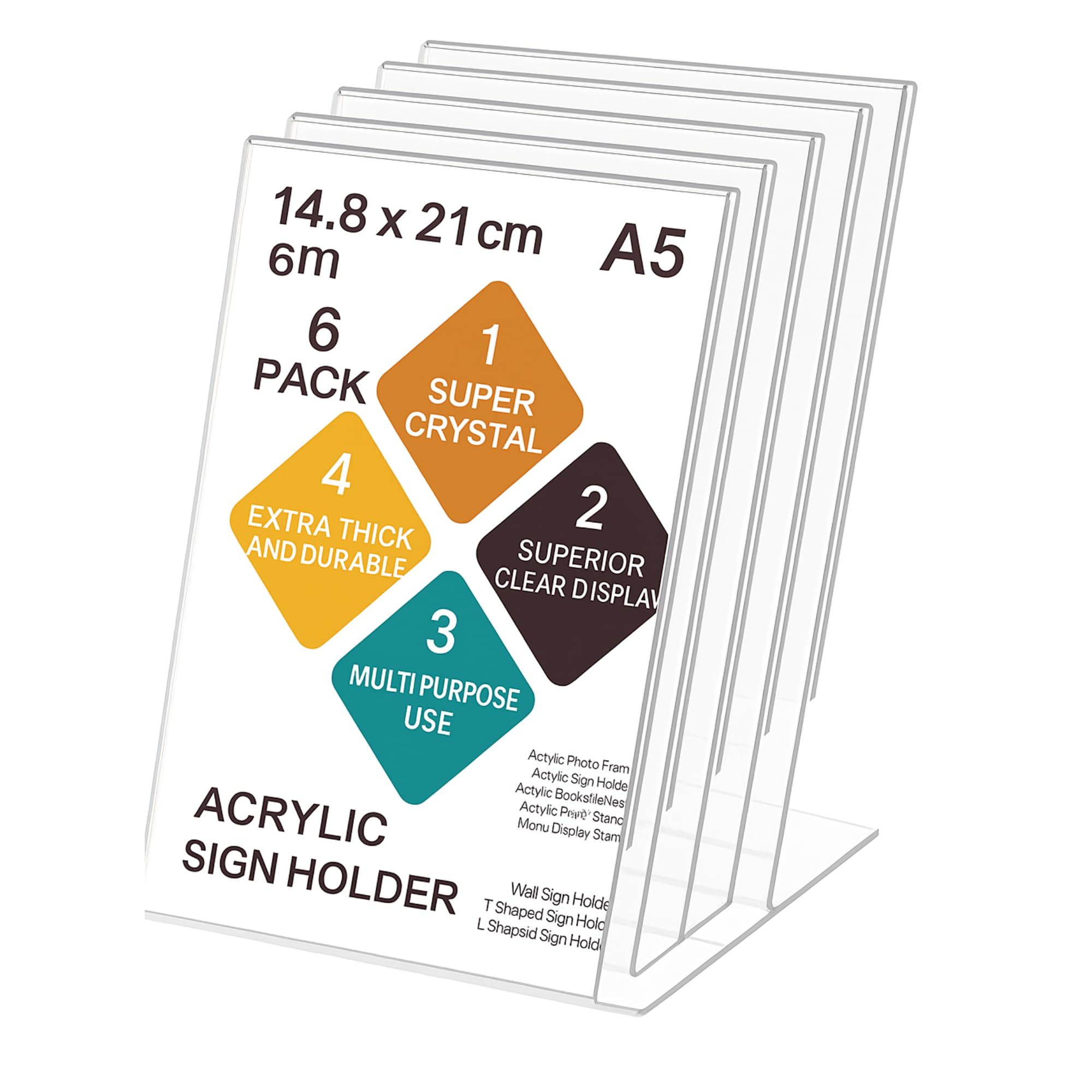 Swyft Essentials Transparent A5 Display Stand – Pack Of 6 Clear Acrylic L-Shaped Menu Holders | Premium A5 Acrylic Sign Holders For Tabletop Or Countertop Use