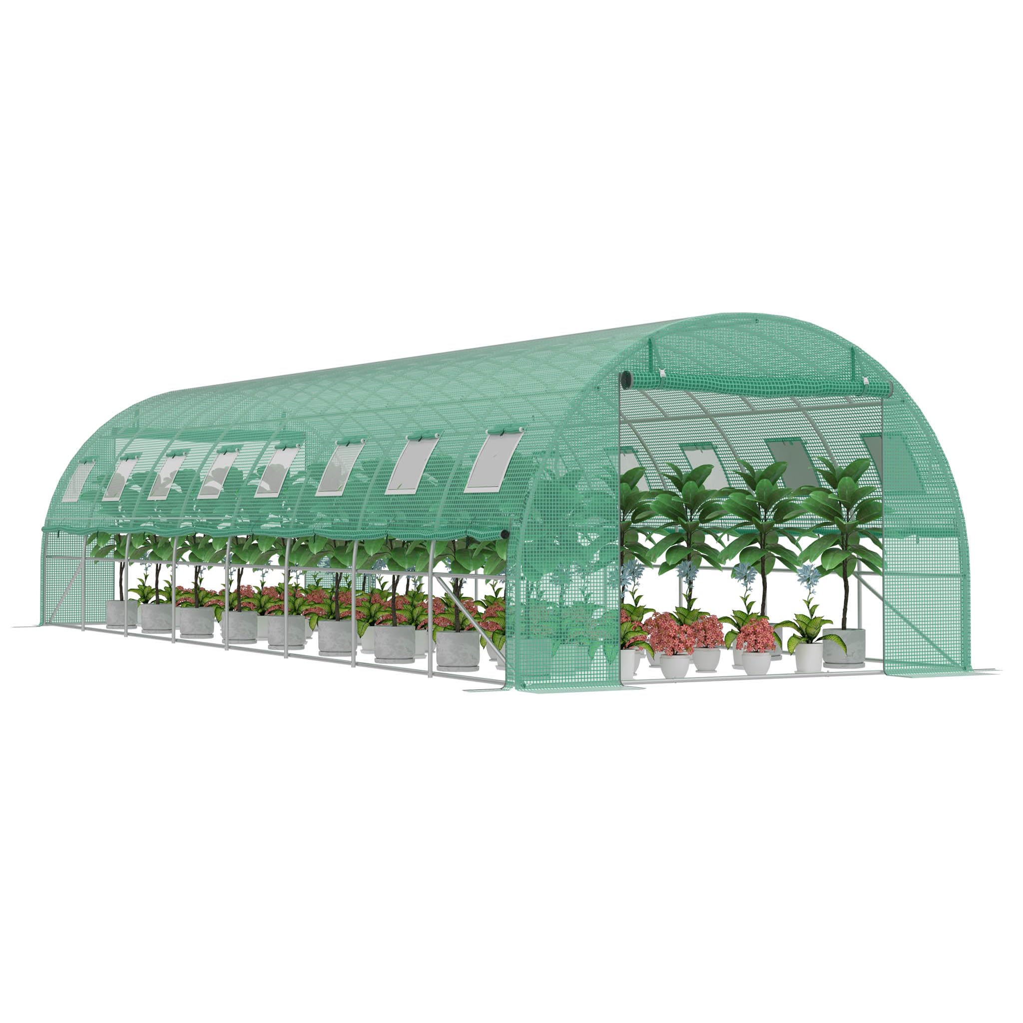 Serre da giardino in acciaio da 24 ㎡, protezione antigelo, 3 x 8 x 2 m, in HDPE con 16 griglie di protezione dagli insetti, finestre e 2 porte, walk-in serra da giardino, tenda invernale per